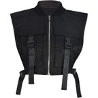 Women'S Sexy Crop Cargo Vest Sleeveless Buckle Zip Up Vest Jacket Tops Steampunk Streetwear With Pockets