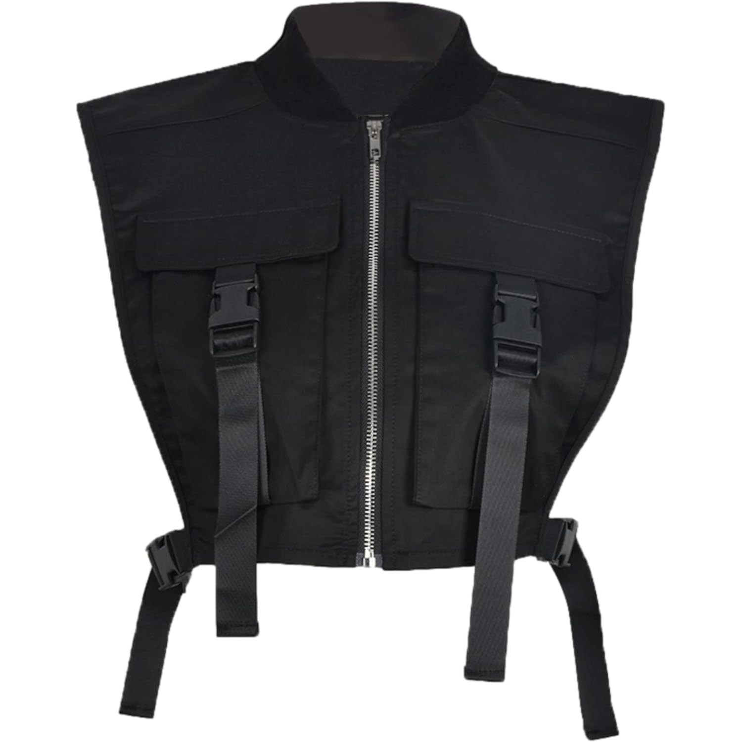 Women'S Sexy Crop Cargo Vest Sleeveless Buckle Zip Up Vest Jacket Tops Steampunk Streetwear With Pockets