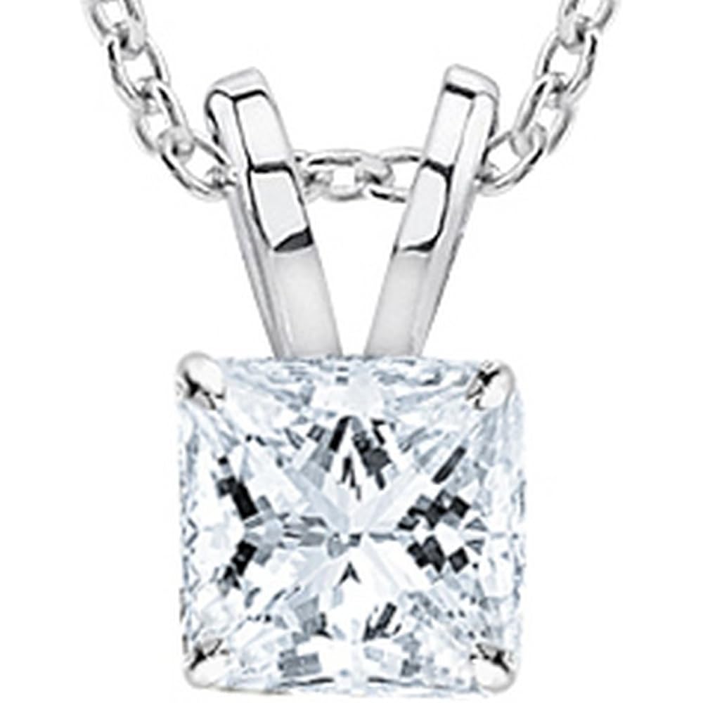0.25 to 1 Carat Princess Diamond Solitaire Pendant Necklace J-K Color I1 Clarity