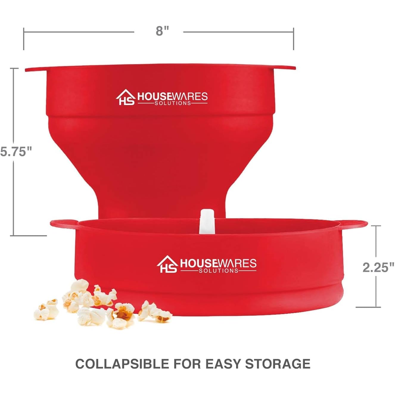 Collapsible Silicone Microwave Hot Air Popcorn Popper Bowl With Lid And Handles - Red