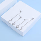 Moon and Star Dangle Earrings for Women Chain Tassel with Cubic Zirconia Drop Celestial Jewelry for Wedding Gift