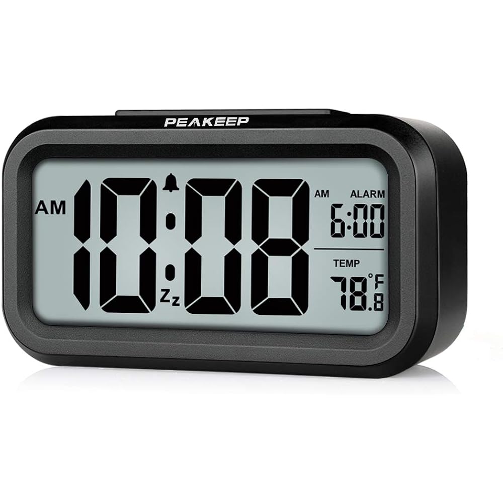 Peakeep Night Light Digital Alarm Clock Battery Operated Indoor Temperature | Small Cordless Cute Clock For Bedroom Desk Travel, Simple To Use For Teens Kids (Black)