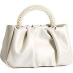 Beatfull Evening Purse Women Small Pearl Handbags Soft Leather Ruched Bag Wedding Bridal Clutch Party Prom Crossbody Purses