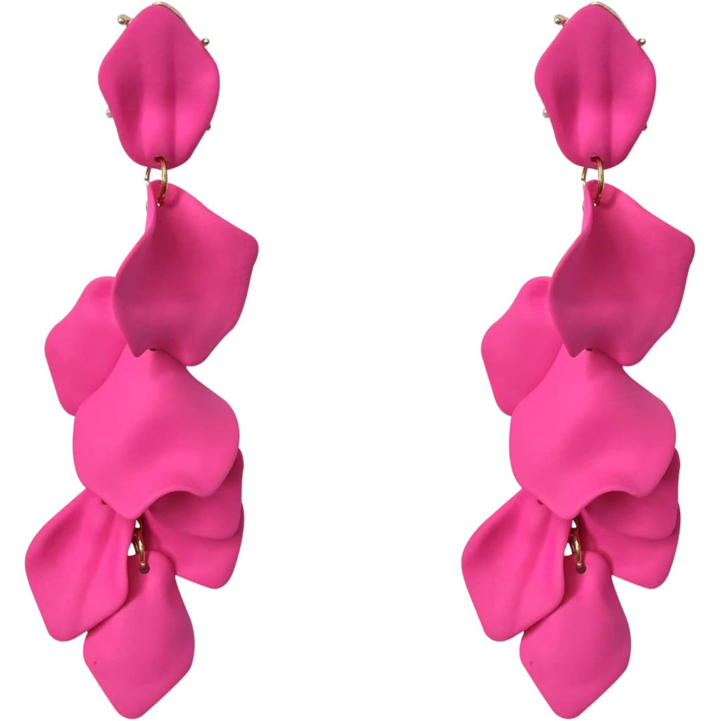 Long Acrylic Rose Petal Earrings Dangle Exaggerated Flower Earrings Drop Statement Floral Tassel Earrings for Women