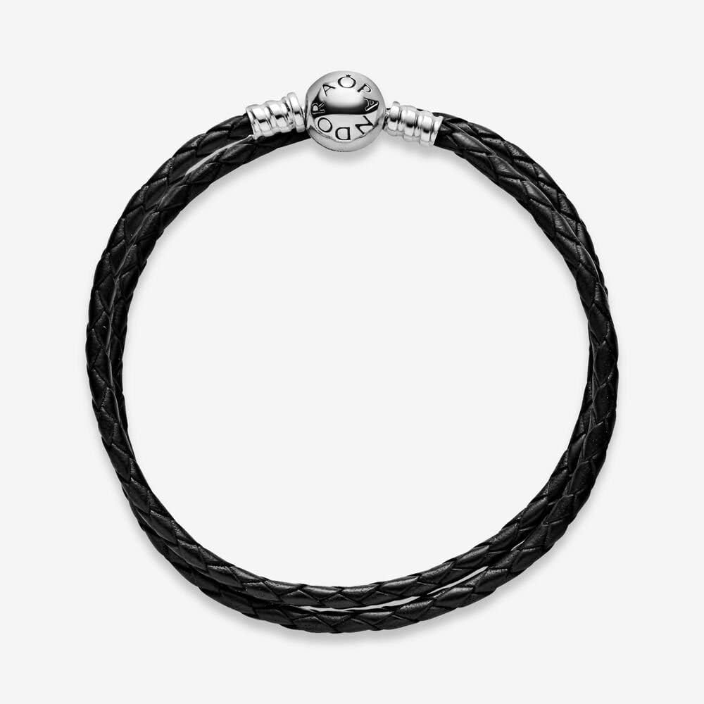 PANDORA Jewelry Leather Charm Sterling Silver Bracelet