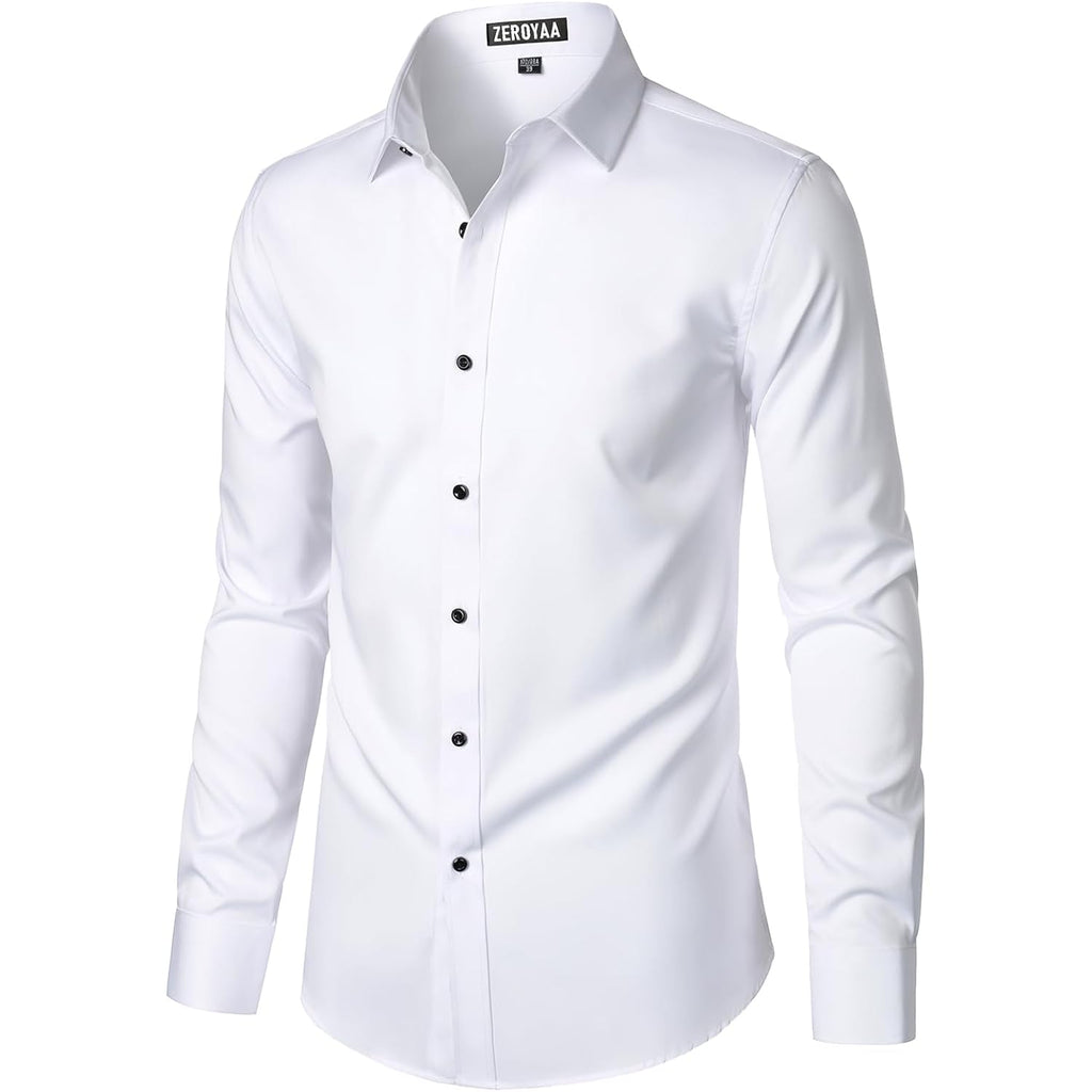 Zeroyaa Men'S Long Sleeve Dress Shirt Modern Slim Fit Wrinkle-Free Casual Business Button Up Shirts