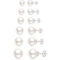 Senteria 925 Sterling Silver Pearl Earrings Studs Set Hypoallergenic Small Stud Earrings Lightweight Shiny Earrings Studs for Women 6 Pairs 3-10MM