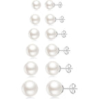 Senteria 925 Sterling Silver Pearl Earrings Studs Set Hypoallergenic Small Stud Earrings Lightweight Shiny Earrings Studs for Women 6 Pairs 3-10MM