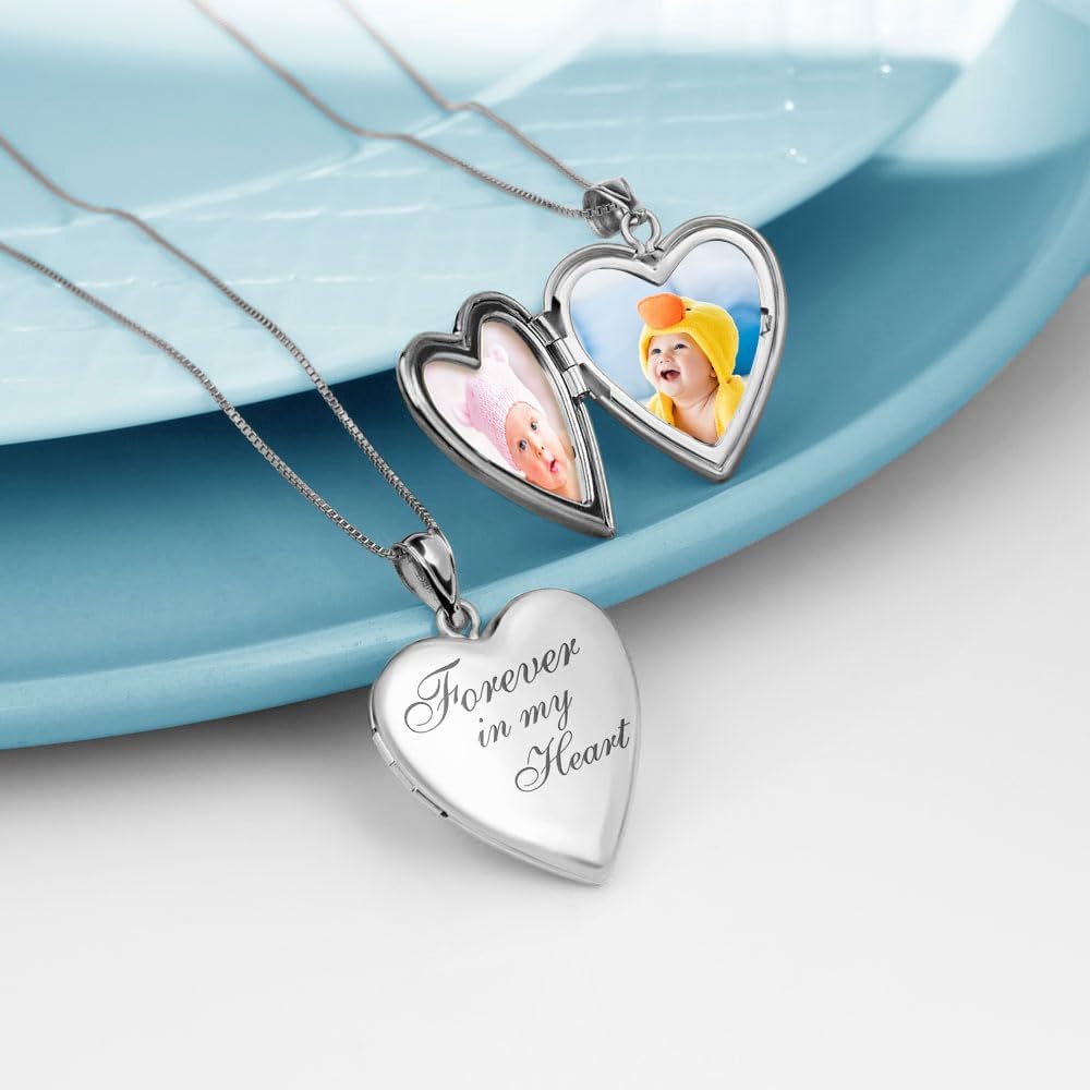 PicturesOnGold.com Forever In My Heart Locket Necklace for Women That Hold Pictures in Silver or Yellow Gold.