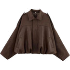 Womens Faux Suede Bomber Jacket Casual Lapel Pilot Cropped Coat Oversized Motorcycle Jackets 2025 Outerwear