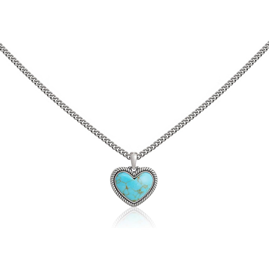Montana West Wrangler Heart Turquoise Pendant Necklace for Women Western Gold Plated Cowgirl Cowboy Classic Trendy Jewelry