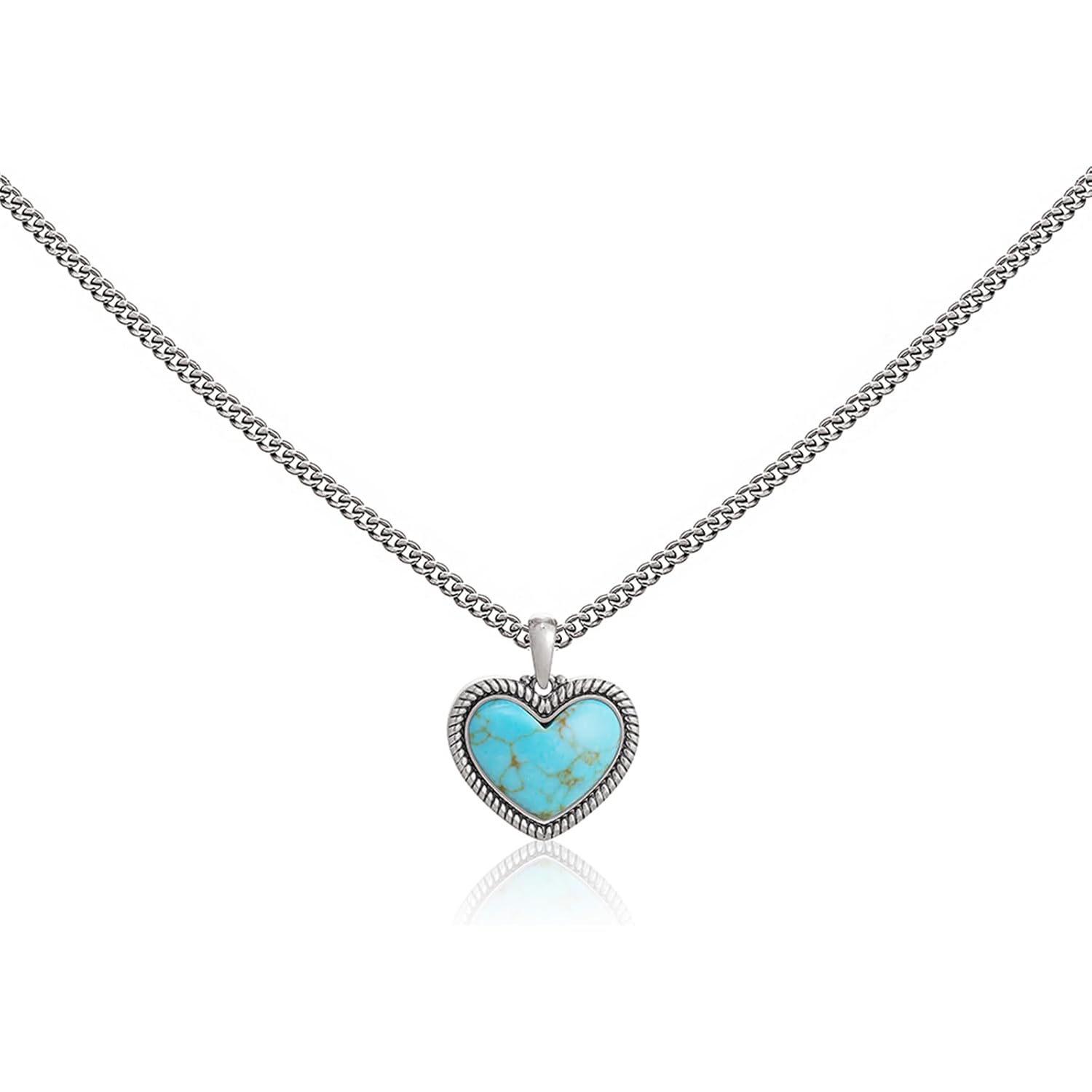 Montana West Wrangler Heart Turquoise Pendant Necklace for Women Western Gold Plated Cowgirl Cowboy Classic Trendy Jewelry