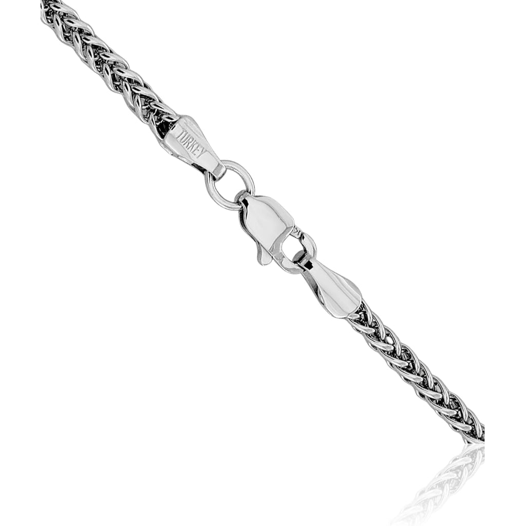 IceCarats 14K White Gold 2.35mm Thin Spiga Wheat Chain Necklace, Polished