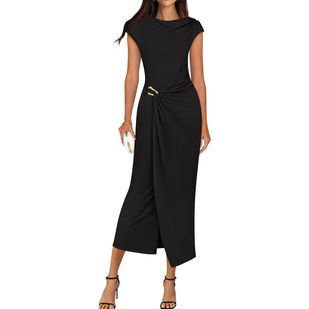 Zesica Women'S 2026 Summer Cap Sleeve Casual Bodycon Dress Elegant Wedding Guest Cocktail Party Formal Long Midi Dresses