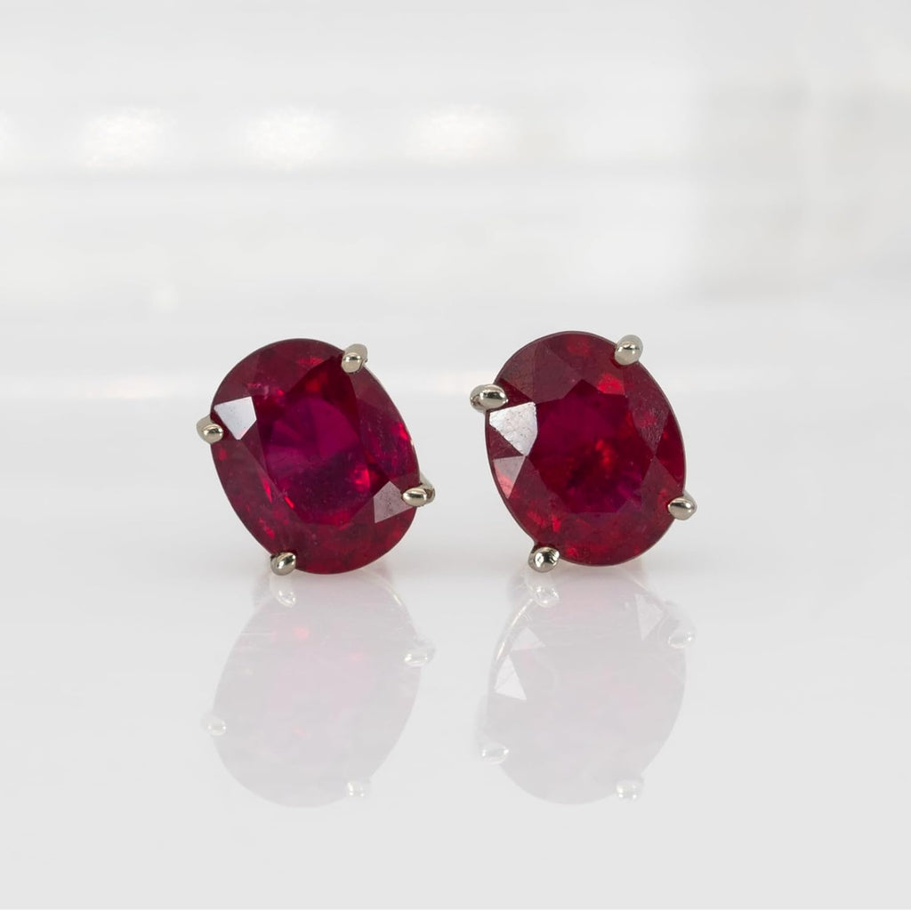 NNJ Madagascar Natural Ruby Solitaire Earrings for Women | Oval Cut Ruby Stud Earrings in 14K Solid Gold | July Birthstone | Birthday, Anniversary, Gemstone Jewellery Gift