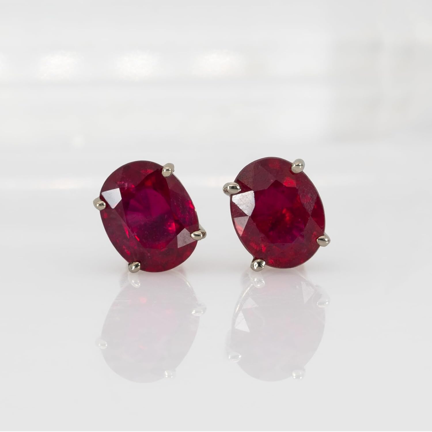 NNJ Madagascar Natural Ruby Solitaire Earrings for Women | Oval Cut Ruby Stud Earrings in 14K Solid Gold | July Birthstone | Birthday, Anniversary, Gemstone Jewellery Gift