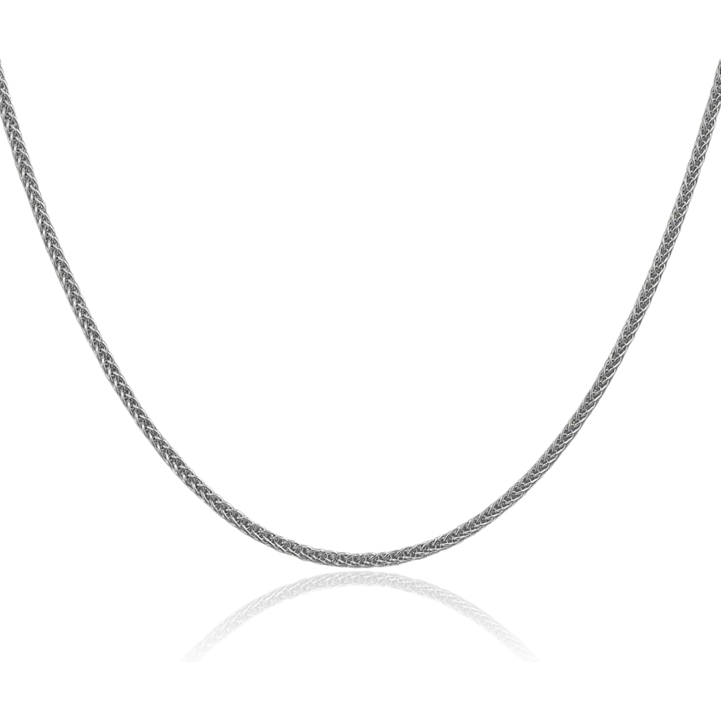 IceCarats 14K White Gold 2.35mm Thin Spiga Wheat Chain Necklace, Polished