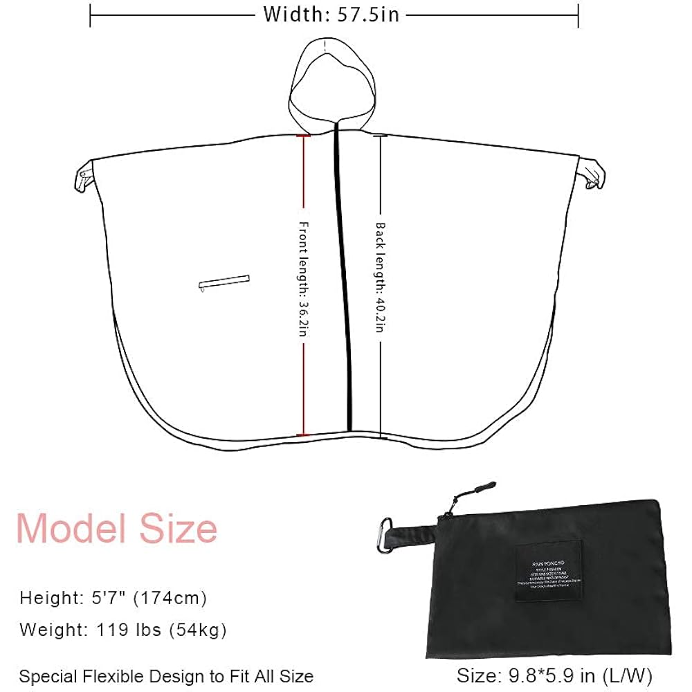 Rain Poncho Jacket Coat Hooded Zipper Style For Women/Men/Adult With Pocket