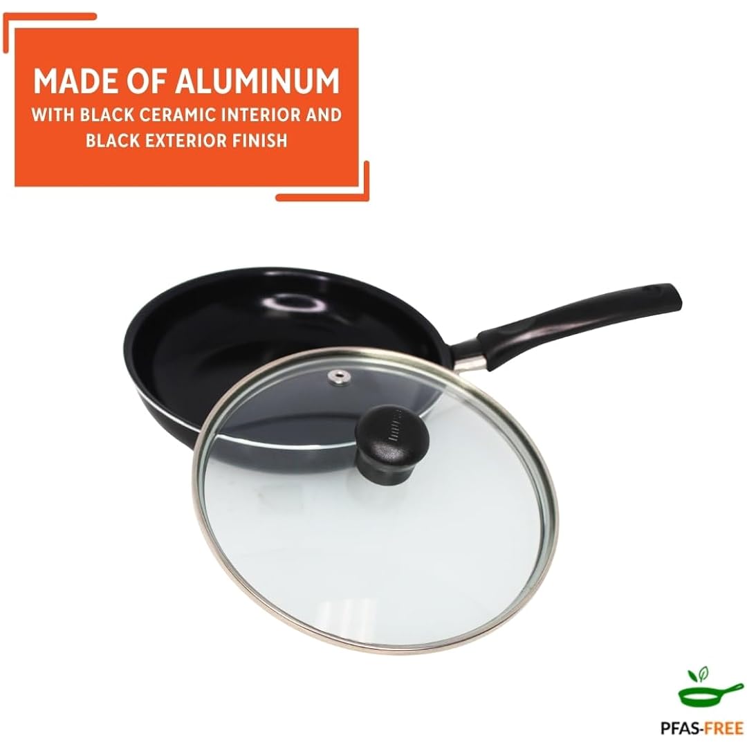 IMUSA Ceramic Nonstick Frying Pan with lid, Egg Pan, Omelet Pans, 6.3 Inch, Aluminium, Black