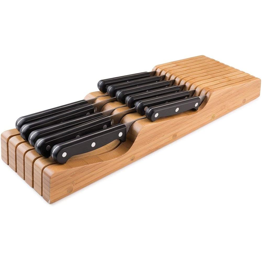 Bellemain 100% Pure Bamboo In Drawer Knife Block | 16 Knife Slots Knife Drawer Organizer | Store Knives Safely With The Blades Down | Storage Solution For Your Kitchen | Knife Organizer Drawer Insert