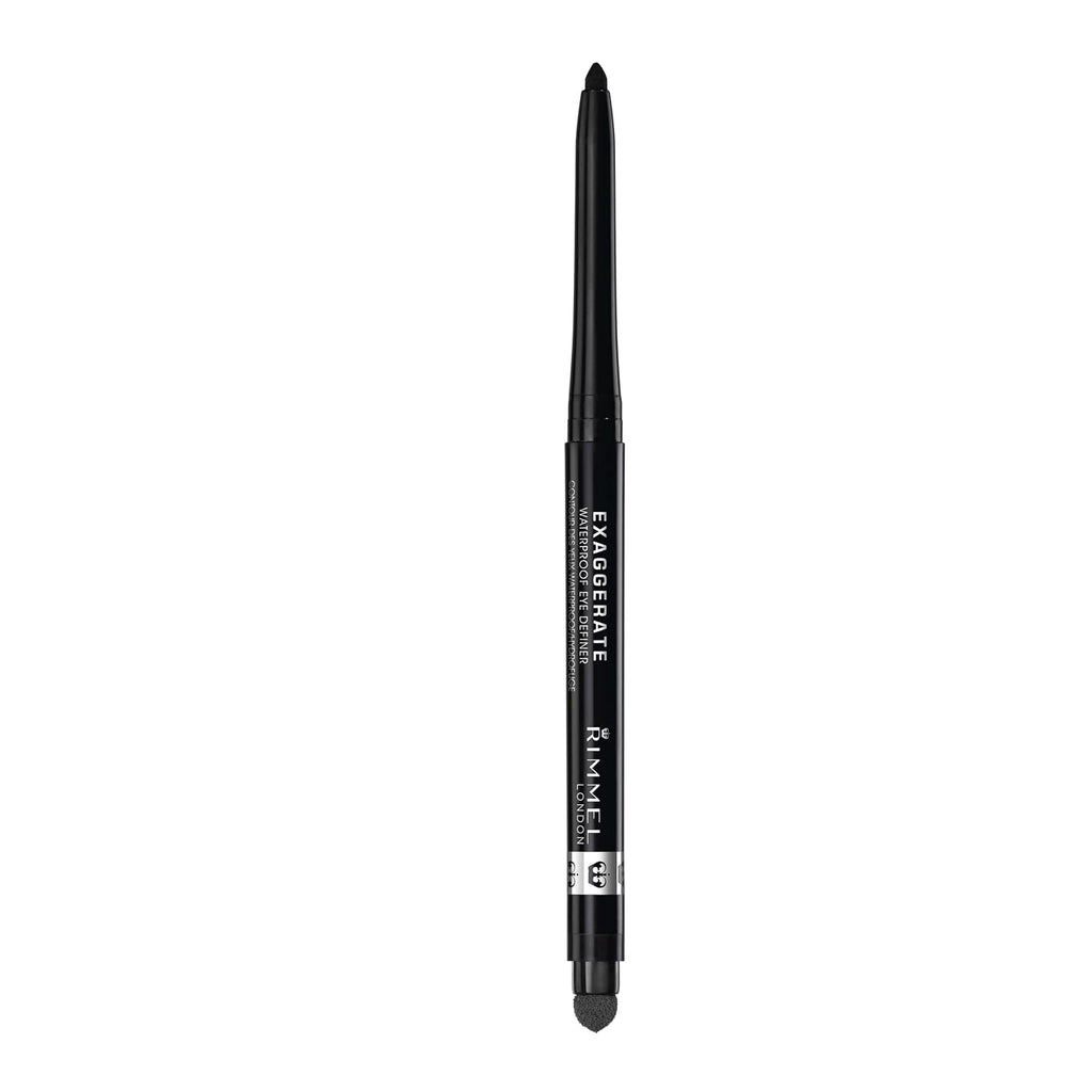 Rimmel London Exaggerate Waterproof Eye Definer Eyeliner, Highly Pigmented, Long-Wearing, Built-In Smudger, 262, Blackest Black, 0.01Oz
