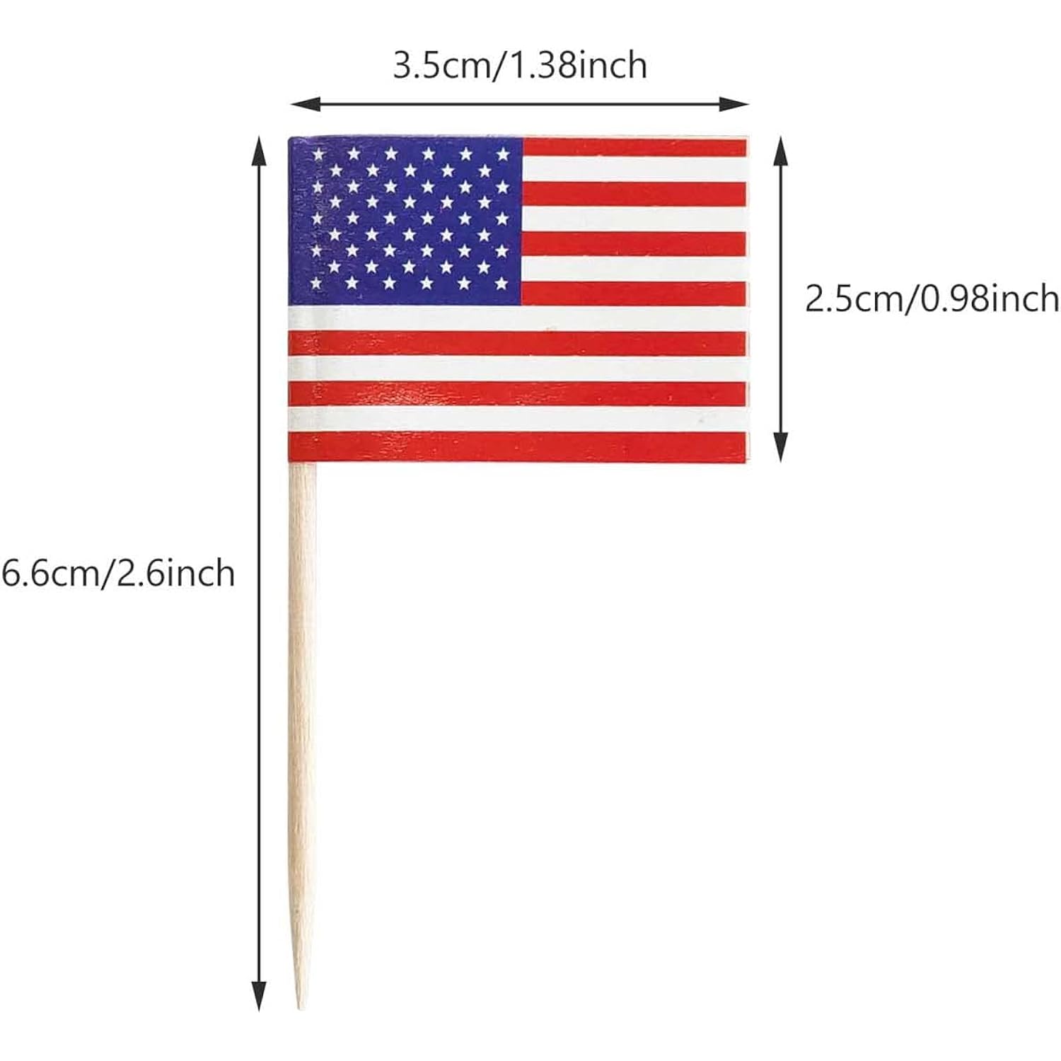 100 Pack USA American Flag US Toothpick Flags, Cocktail Picks Mini Stick Cupcake Toppers Country Picks Party Decoration Celebration Cocktail Food Bar Cake Flags (American)