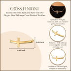 14K White or Yellow Gold Sideways Curved Cross Necklace - Choice of Metal Color and Necklace Length