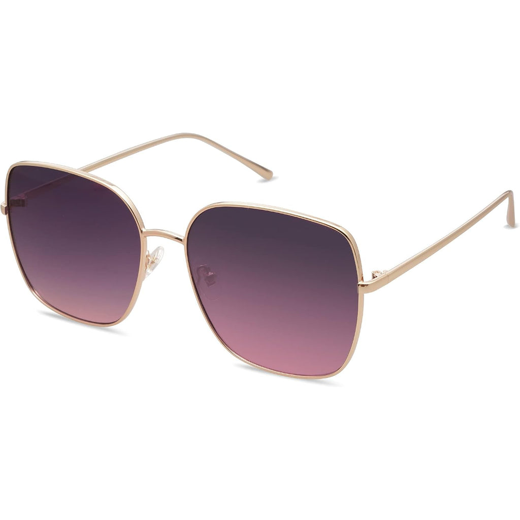 SOJOS Trendy Oversized Square Metal Frame Sunglasses for Women Men Retro Big Flat Lens UV Protection Sunglasses SJ1146 Gold/Gradient Greyish-purple