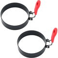 3.5" Egg Rings Set Of 2 With Silicone Handle, Round Mold For English Muffins,Pancake Mold For Indoor Camping Breakfast Sandwiches Egg Mcmuffins
