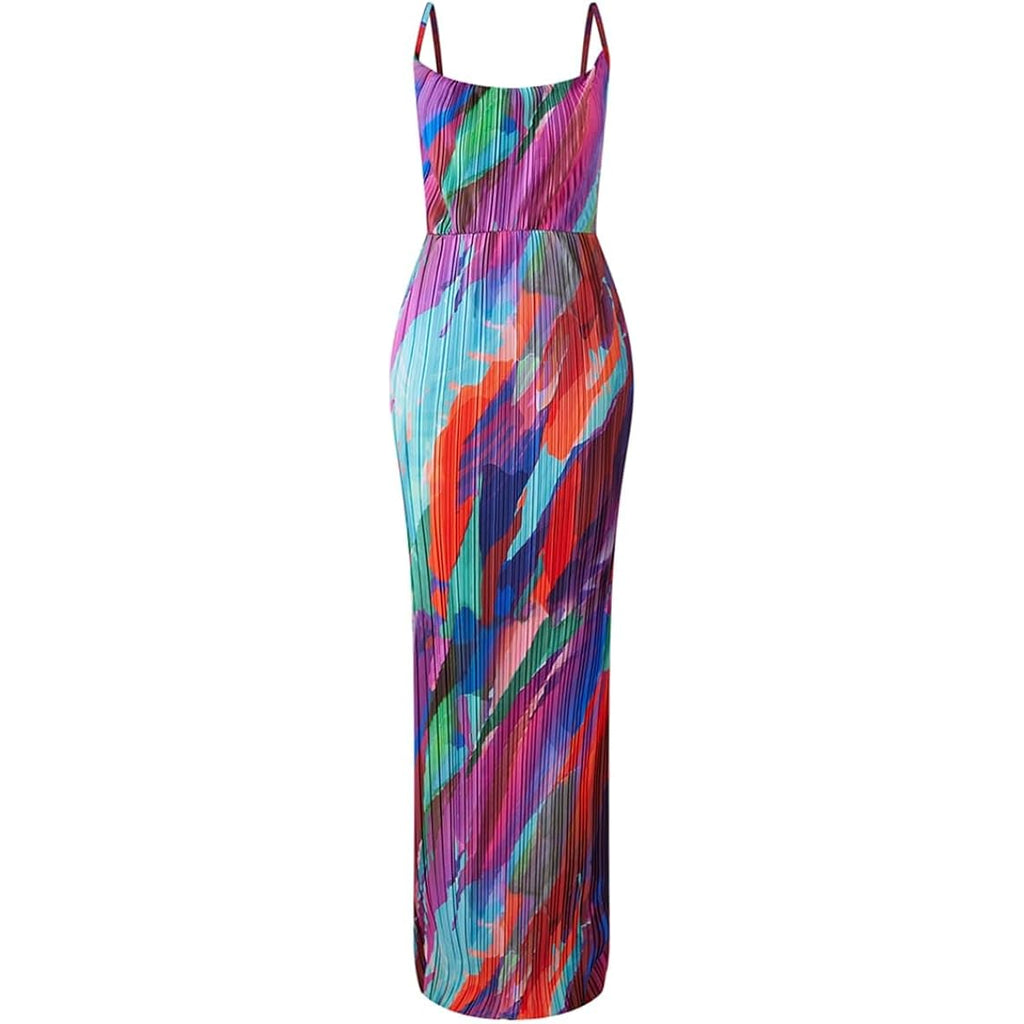 Summer Floral Dress Sexy Strap Shoulder Pleated Maxi Dresses A Line Wedding Guest Dresses For Women