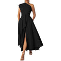 Ekaliy Women'S One Shoulder Belted Maxi Dress Long Formal Wedding Guest Dress With Pockets