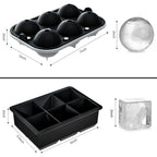 Rottay Ice Cube Trays (Set Of 2), Sphere Ice Ball Maker With Lid & Large Square Ice Cube Maker For Whiskey, Cocktails And Homemade, Keep Drinks Chilled Black