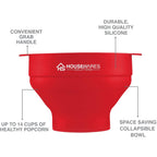 Collapsible Silicone Microwave Hot Air Popcorn Popper Bowl With Lid And Handles - Red