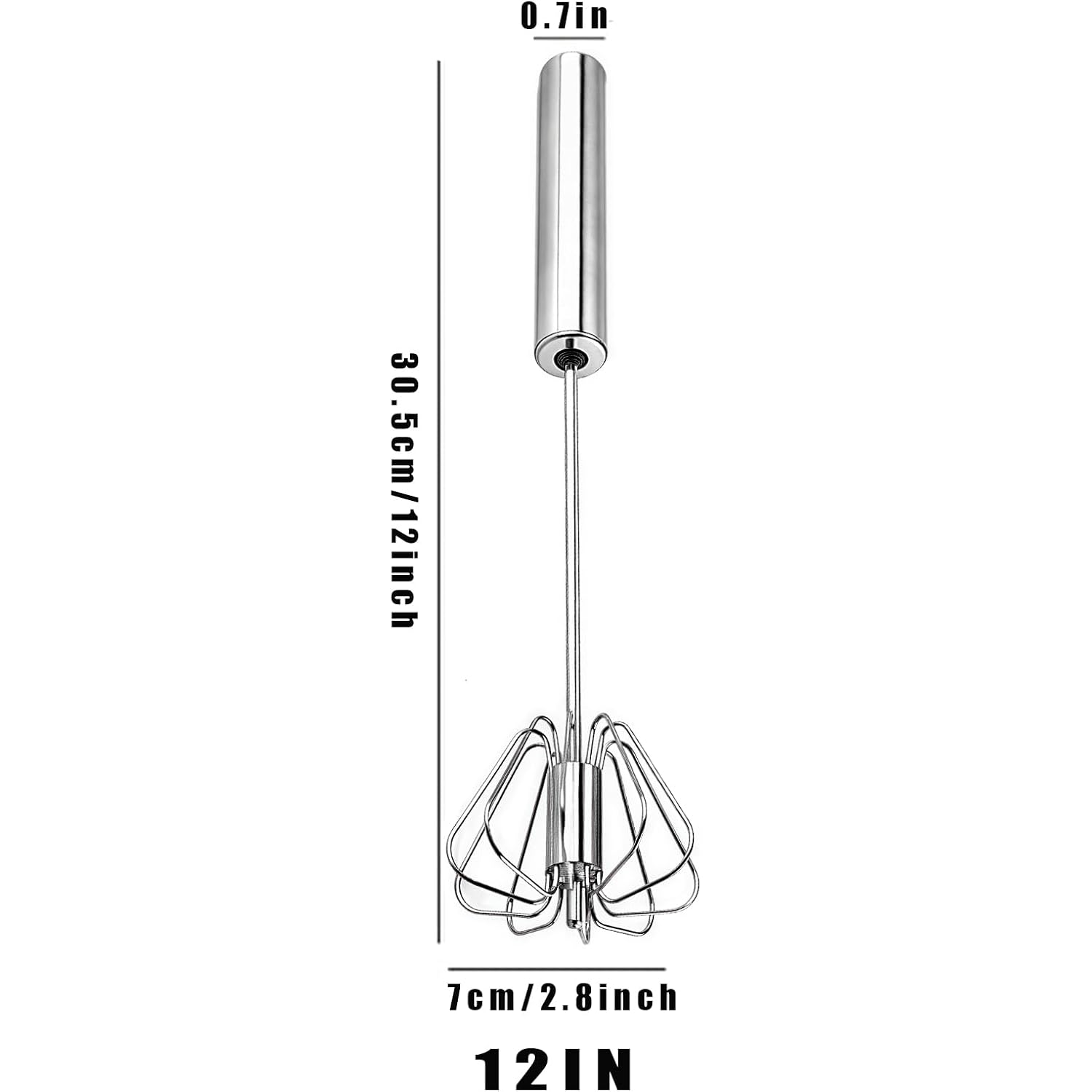 Digead Stainless Steel Egg Whisk, Hand Push Rotary Whisk Blender, Versatile Milk Frother, Hand Push Mixer Stirrer For Blending, Whisking, Beating & Stirring (12In)