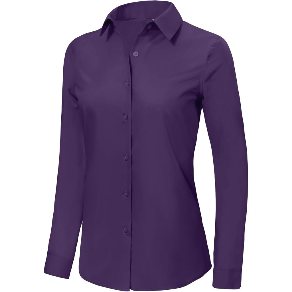 Super Soft Wrinkle Free Button Down Shirts for Women Solid Long Sleeve Striped Formal Work Dress Blouses Tops