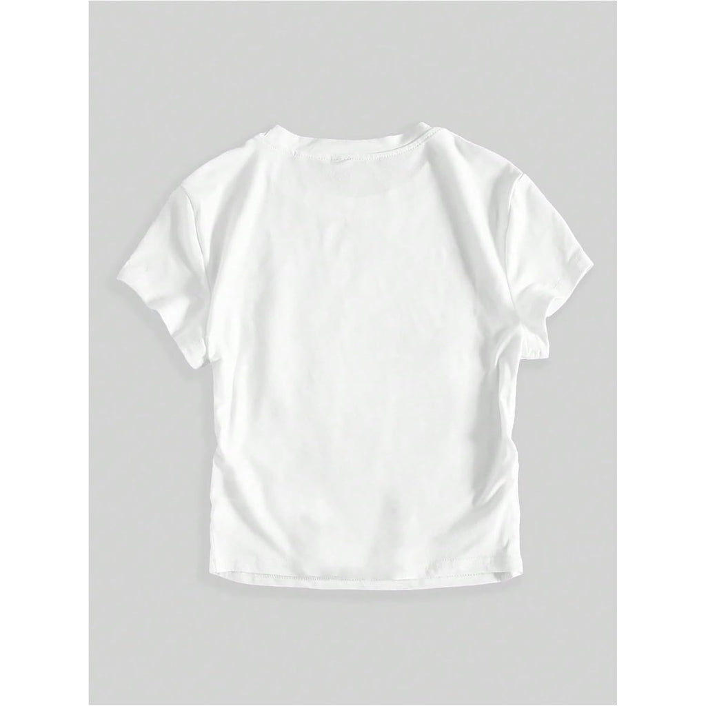 SweatyRocks Women's Tequila Print Y2k Slim Fit Crop Top Slogan Graphic Cute Short Sleeve T Shirts Orange White
