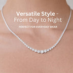 KISPER Graduated Tennis Necklace for Women – 14K Gold Plated 5A CZ Simulated Diamond Necklace – 3-Prong Setting, 3-5mm Stones, Adjustable 15-18"