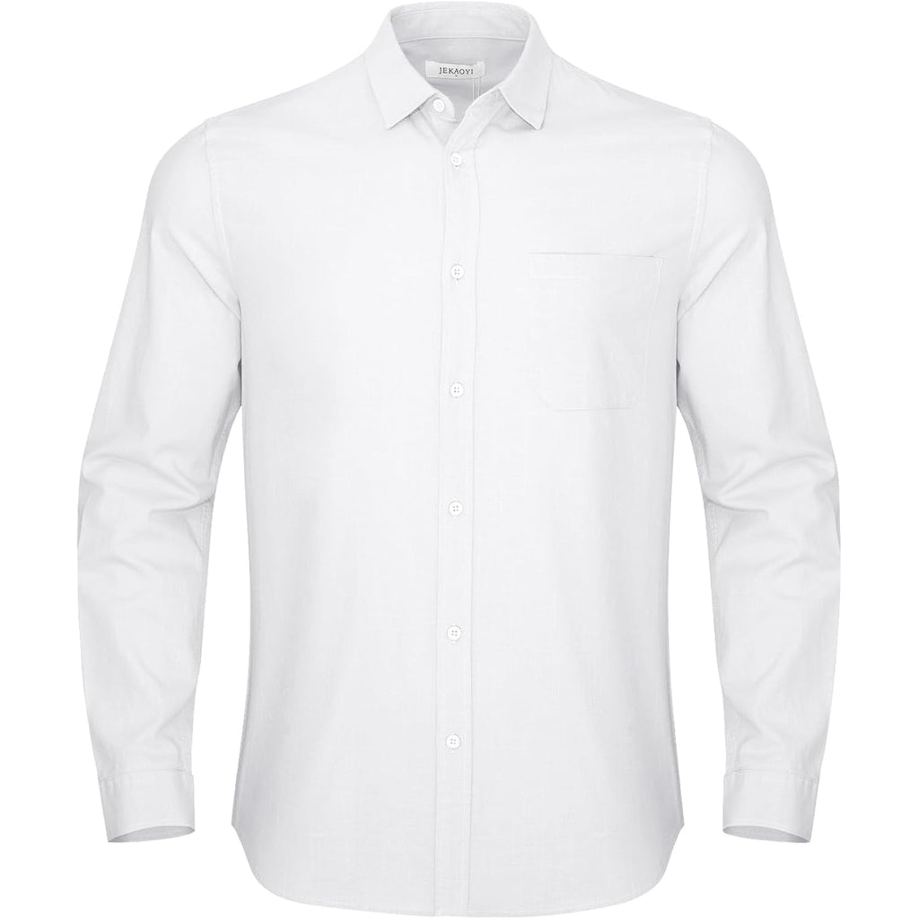 Jekaoyi Button Down Linen Shirts For Men Casual Long Sleeve Regular Fit Cotton Beach Shirts With Pocket