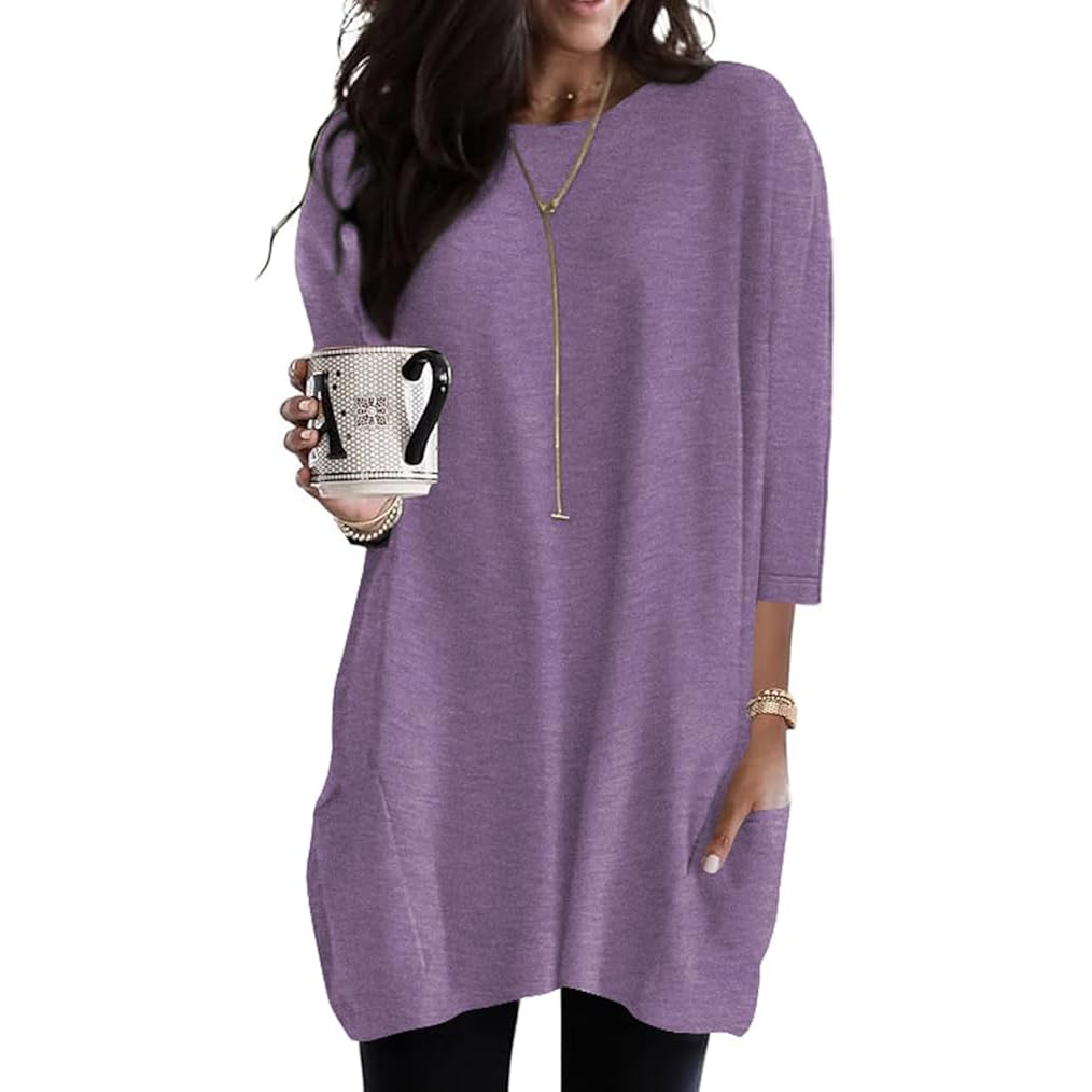 Womens 3/4 Sleeve Tunics or Tops to Wear with Leggings Long Shirts Blouses with Pockets S-3XL