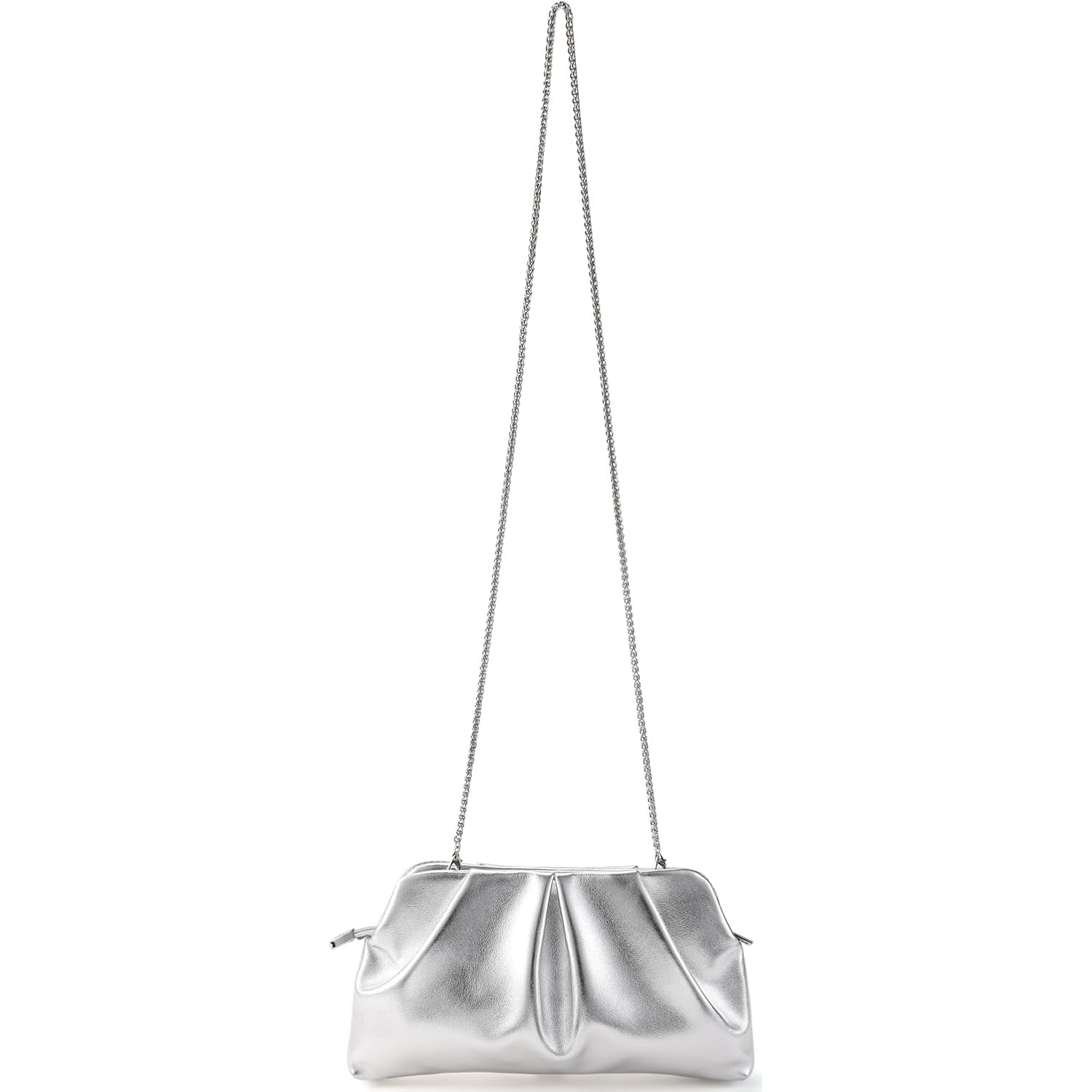 Women Clutch Bag Dressy Formal Handbag Pleated Pu Clutch Purse Detachable Chain