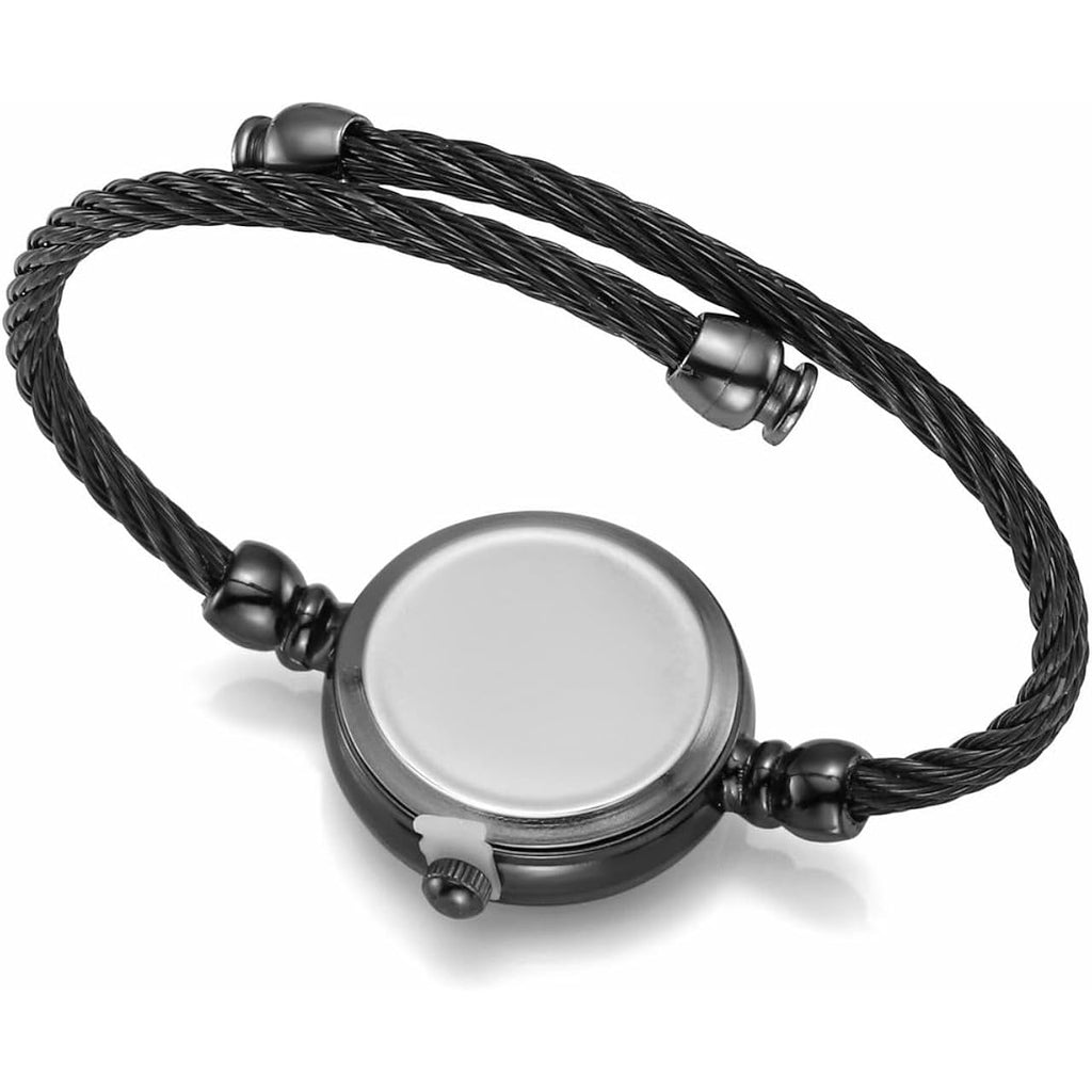 Top Plaza Womens Fashion Analog Quartz Bangle Cuff Wrist Bracelet Watch Elegant Stainless Steel Wire Band Arabic Numerals Dress Watches
