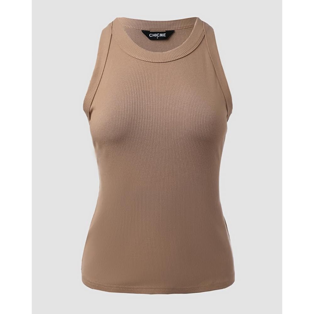 Chicme Womens Summer Sleeveless Tank Top Casual Ribbed Racerback Basic Fitted Thick Strap Shirts Tops