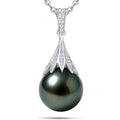 Genuine Tahitian Black Pearl Necklace for Women, 9-13mm AAAA Seawater Pearl - Sterling Silver Moissanite Pendant, Wedding Anniversary, Birthday, Christmas Gift for Wife, Mom, Girlfriend, Fine Jewelry