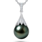 Genuine Tahitian Black Pearl Necklace for Women, 9-13mm AAAA Seawater Pearl - Sterling Silver Moissanite Pendant, Wedding Anniversary, Birthday, Christmas Gift for Wife, Mom, Girlfriend, Fine Jewelry