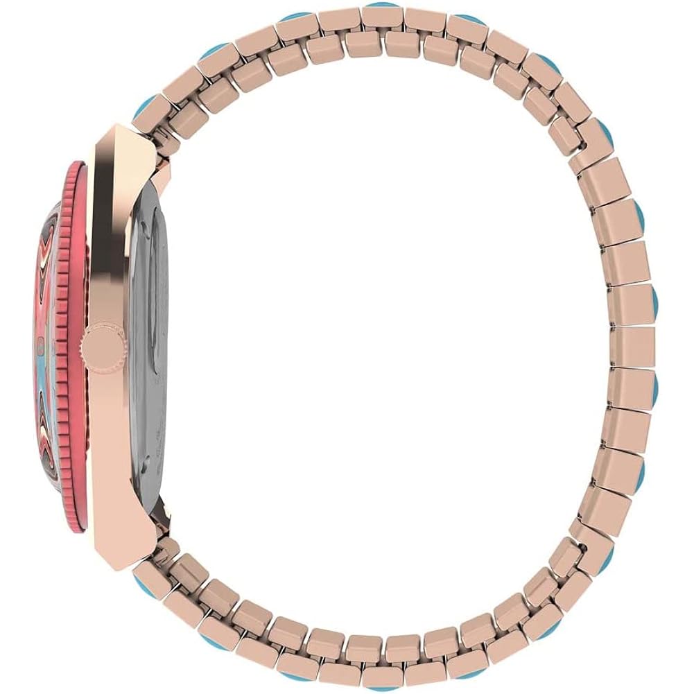 Timex Q Malibu Women'S 36Mm Watch – Gold-Tone Case Black Dial With Orange & Gold-Tone Stainless Steel Expansion Band