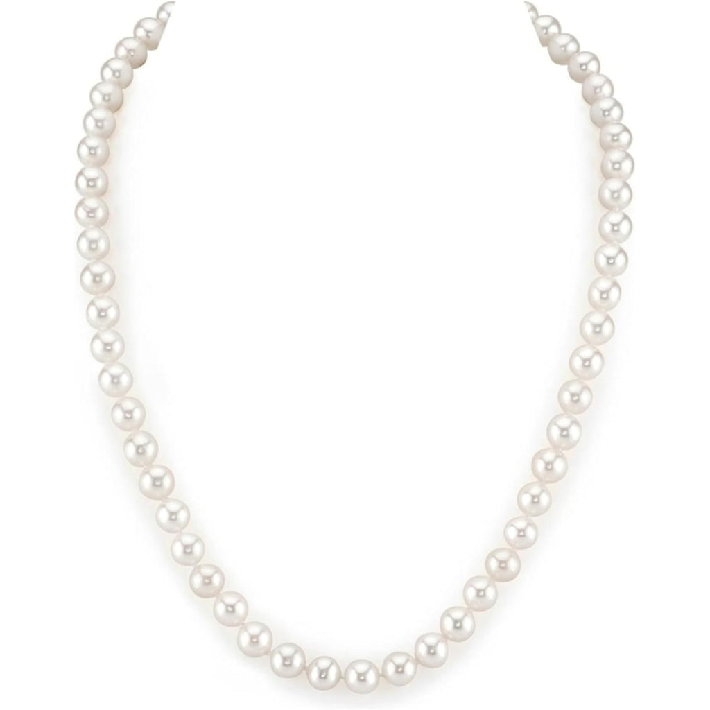 The Pearl Source Real Freshwater Pearl Necklace for Women, Genuine Cultured White Pearls, Classic Single Strand Pearl Necklace, Sterling Silver Fishhook Clasp, Fine Jewelry Gift