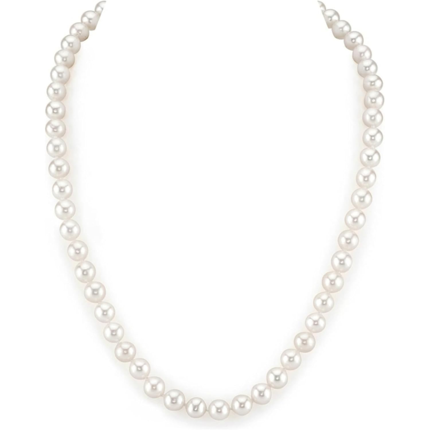 The Pearl Source Real Freshwater Pearl Necklace for Women, Genuine Cultured White Pearls, Classic Single Strand Pearl Necklace, Sterling Silver Fishhook Clasp, Fine Jewelry Gift