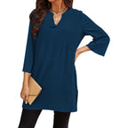 Womens Tunic Tops 3/4 Bell Sleeve Loose Fit Tunics Dressy Casual Side Split Flare Top For Leggings S-3Xl