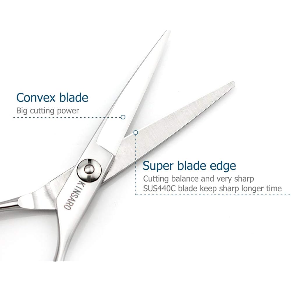 5.5" Barber Hair scissors Professional Hair Cutting Shears 440C Hair Cutting Scissors Shears Haircut Scissors Silvery Convex Blades KINSARO for Hairdresser Barber or Home Use