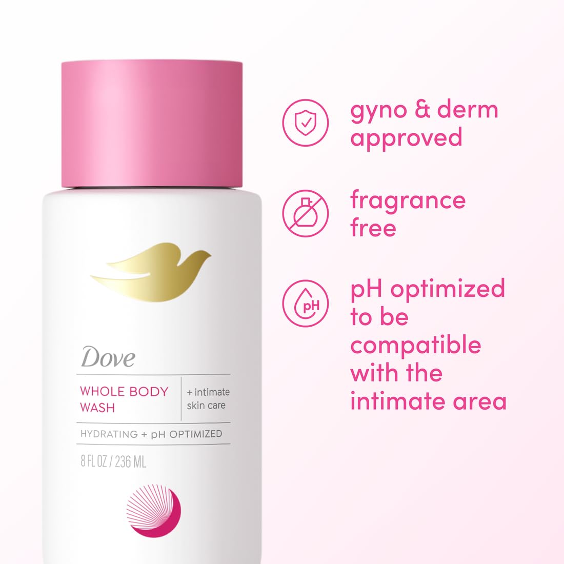 Dove Intimate Wash For Women, 8 Oz | Unscented Ph-Optimized Feminine Wash With Hyaluronic Acid For Sensitive Intimate Skin And Everyday Comfort